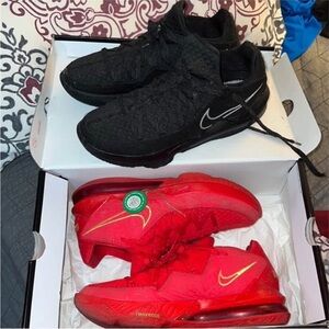 LeBron 17 low Black and Red basketball shoes.
